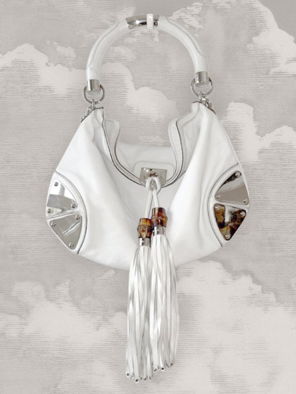 GUCCI Babouska Indy shoulder crossbody hobo bag 2-way bamboo fringe tassels y2k